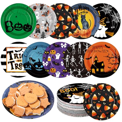 Halloween Paper Plates 120 Pack - 7 Inch Spider Web & Ghost Disposable Dinnerware - Umigy
