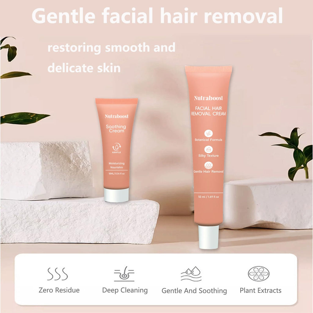 Women's facial hair removal cream,（4 Min, 7 Days Smooth） suitable for upper lip and chin hair removal, two in one, containing soothing cream, suitable for sensitive skin (3pcs)