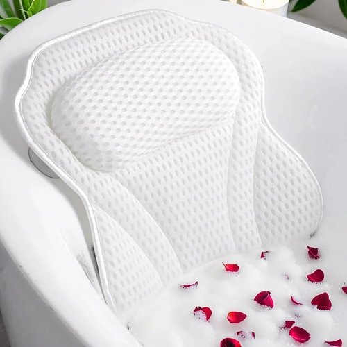 Bath Pillow Luxury Bathtub Pillow, 4D Bath Tub Pillows for Head, Neck and Back Support, Tub Pillow for Bathtub with 6 Non-Slip Suction Cups, Relaxing Bath Accessories Spa Gifts