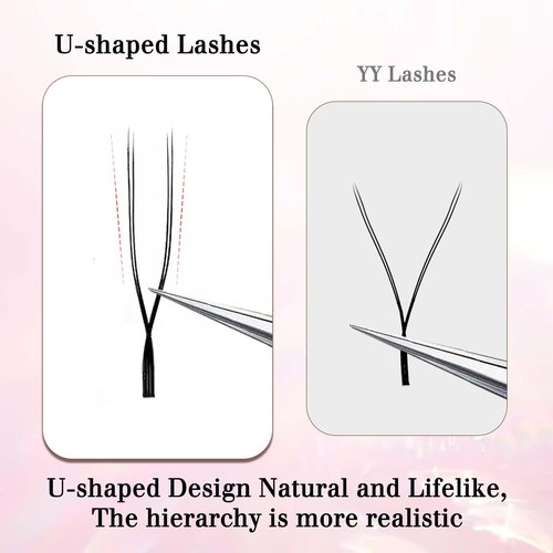 CoMango U Lash Extensions Premade Fans U Shape Eyelash Extension 2D UU Lash Fan Double Tips D Curly U Type Volume Lashes Fan 0.07mm Natural Eyelash Extensions Salon Supplies(black,UU-0.07-D-8-15mm)