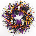 Halloween Wreath with Skull & Berries - 22 Inch Front Door Decor - Black Variation