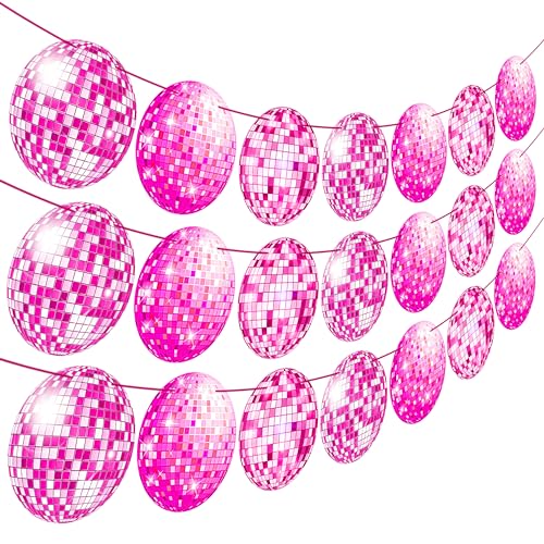 Pink Disco Ball Banners Set of 4 - 70s Party Decorations for Disco Theme Events