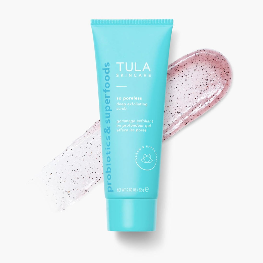 TULA Skin Care So Poreless Exfoliating Blackhead Scrub - Gentle Exfoliation with Prebiotic Extracts, 2.89 oz.