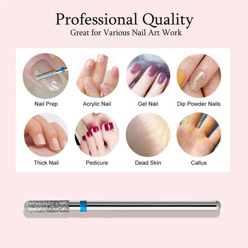 10pcs Safety Round Barrel Cuticle Drill Bits, Carbide Diamond Nail Bits for Dead Skin Removal&Nail Shaping, 3/32'' Two Way Rotate, Professional Manicure Pedicure Salon Tools, Medium-M