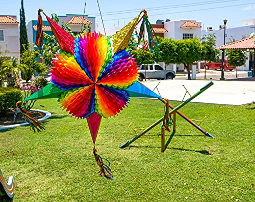 Large 32-Inch Colorful Rainbow Mexican Piñata - Party Decoration, Alternated / 32