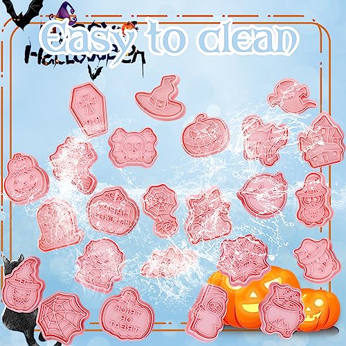 Halloween Cookie Cutters Set - 24 Shapes Embossing Mold for Baking & Decorations - Kids Friendly - Halloween