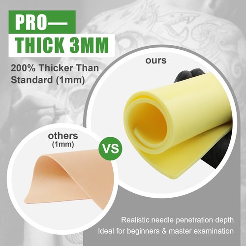 JCONLY Premium Tattoo Practice Skin (3mm Thick Medical Silicone) - 10PCS Double-Sided Fake Skin Reusable Mat, 7.4"x5.5" Tattoo Skin with Deluxe Gift Box, for Professional Artists