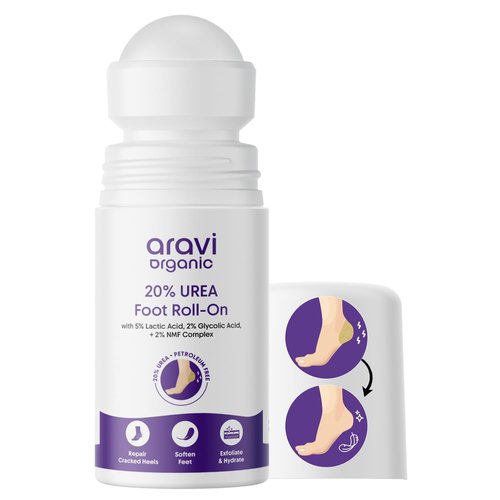 Aravi Organic 20% Urea Foot Roll-On for Dry, Rough & Cracked Feet | 0.5% Salicylic Acid, 5% Lactic Acid, 2% Glycolic Acid & 2% NMF Complex | Smooth & Soft Heels & Reduces Sweat - 1.6 FL Oz / 50ml