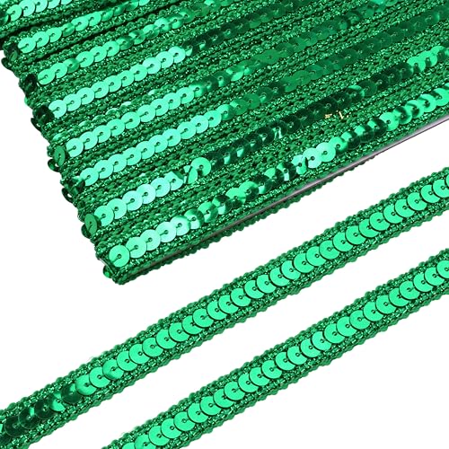 Green Sequin Ribbon Trim - 10 Yards Glitter Braid for Sewing & Crafts