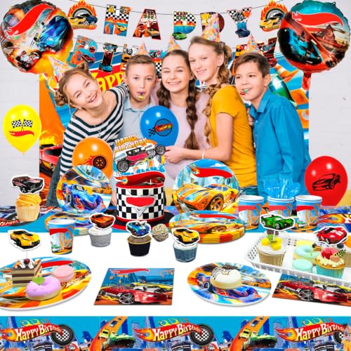 Race Car Birthday Party Supplies Set - 114 pcs Car Theme Tableware & Decorations