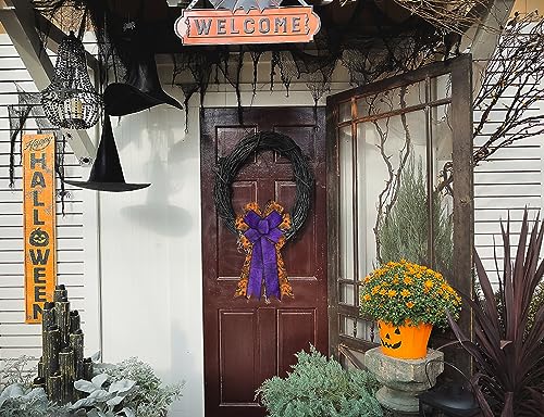 Halloween Burlap Spider Web Wreath Bow - Purple & Orange Fall Decor - Style1