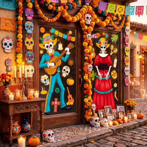 Day of the Dead Window Clings - Extra Large Mexican Decor Set, 2 Sheets