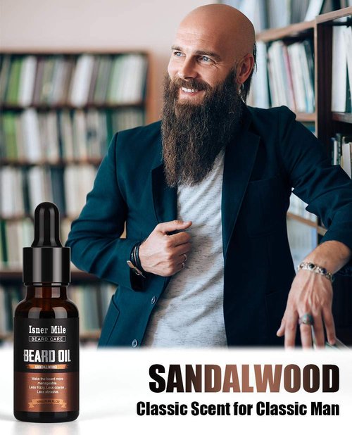 ISNER MILE Beard Oil Kit - 5 Pack with Sandalwood, Orange, Cedarwood & Sage | Perfect Gift for Men