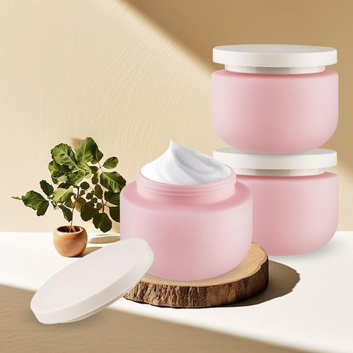 4 Pcs 250g/8.3oz Plastic Cream Jars Sample Containers Wide Mouth Leak Proof Cosmetic Bottles with Lids for Lotion Make Up DIY Making Beauty Products - Pink