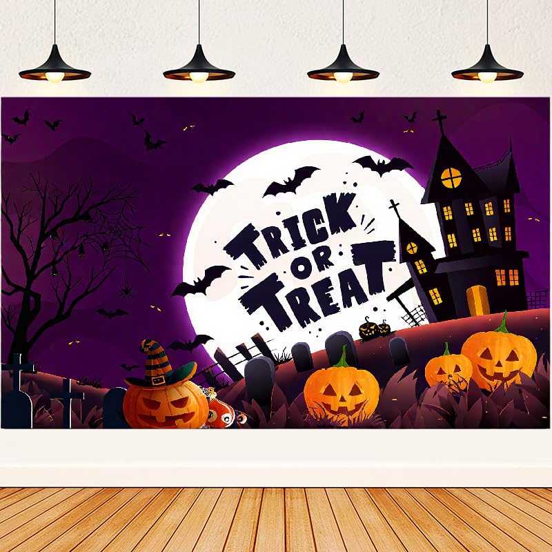 Halloween Party Decorations Set with Bat Cat Pumpkin Backdrop Banner Balloons & Tableware - All Saints Day