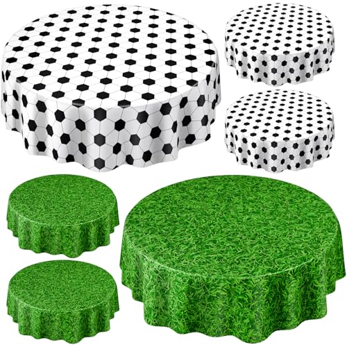 Soccer & Grass Party Tablecloths 84 Inch Disposable Circle Cover - 6 Pack