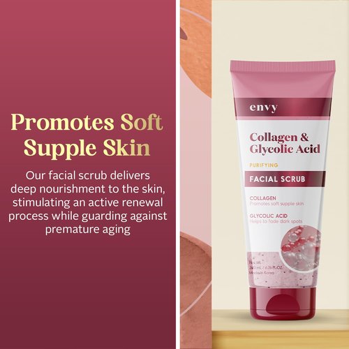 Envy Collagen & Glycolic Acid Face Scrub - Gentle Exfoliating Anti-Aging Formula | 6.76 Oz