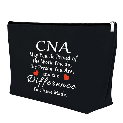 CNA Gift Certified Nursing Assistant Gifts Makeup Bag Gifts for CNA Medical Nurse Appreciation Gift for Women CNA Week Gifts Thank You Gift Retirement Birthday Gift Cosmetic Bag Zipper Pouch（Black）
