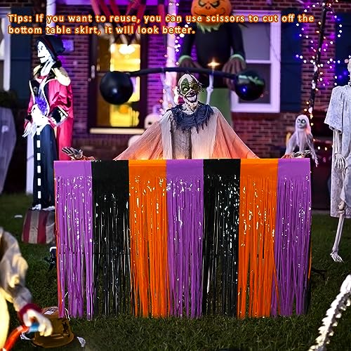 Halloween Table Skirt Set 6 Pack - Metallic Foil Fringe Tinsel Decorations