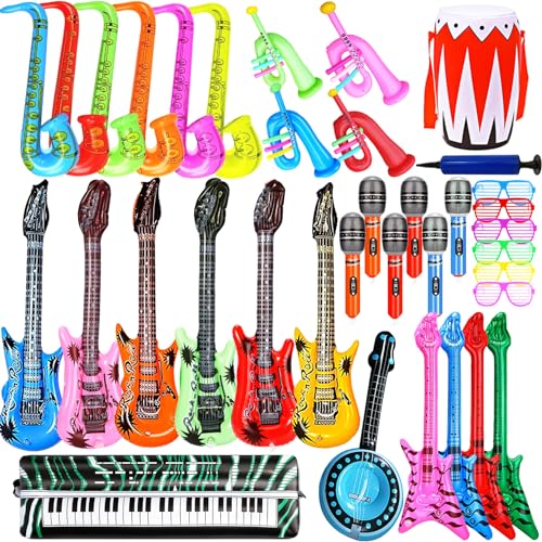 Inflatable Guitar Set - 36 Pack Music Party Props for Kids & Events
