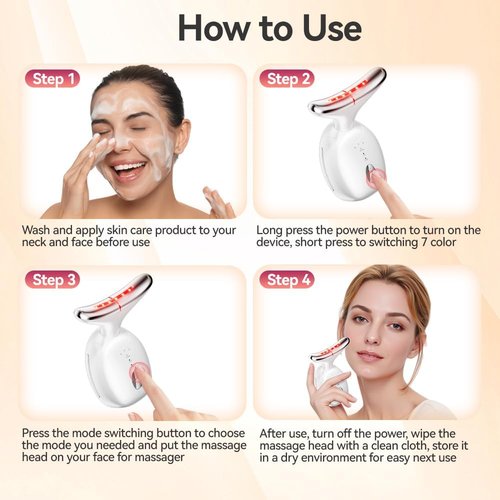 7 Color Facial Massager for Face and Neck, Portable Face Sculpting Tool with Vibration (White)