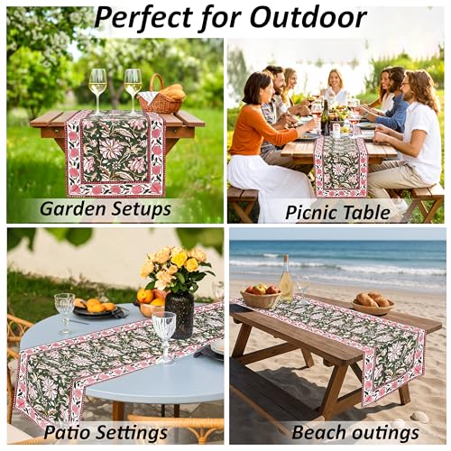 Cotton Hand Block Print Table Runner - Hunter Green 16x70 Inches