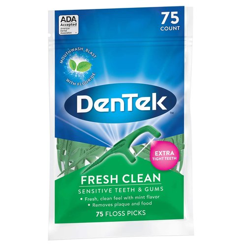 DenTek Fresh Clean Floss Picks, for Extra Tight Teeth, 75 Count, (Pack of 2)