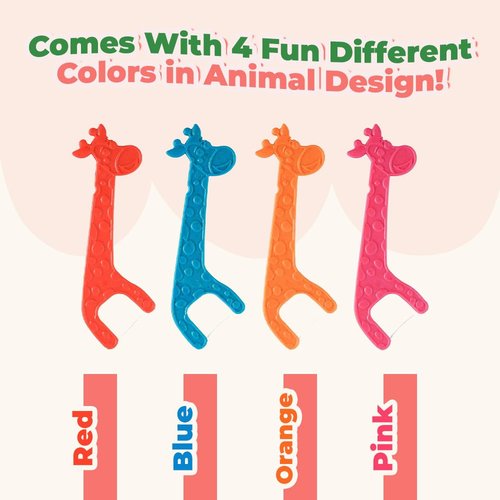 Kids Flossers - Straw Wheat Handle | Dental Floss Picks for Children | Fluoride-Free | Colorful & Fun Animal Floss Sticks (Strawberry, 200 Pack)