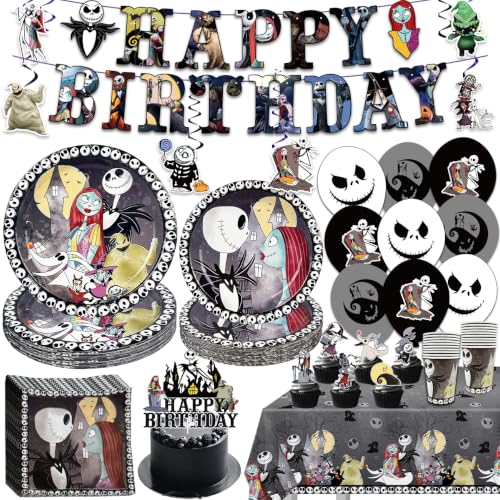 Halloween & Birthday Party Tableware Set - 110 Pieces with Plates Cups Balloons