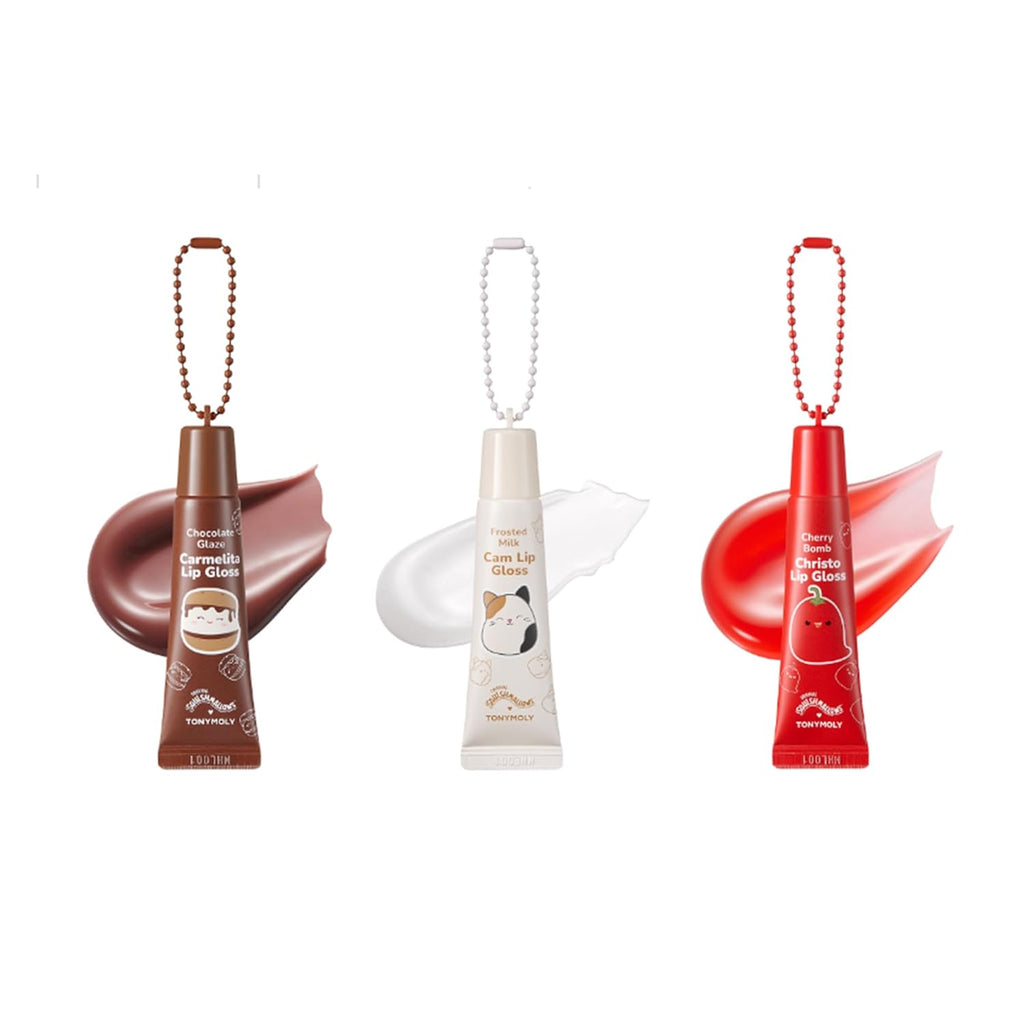 TONYMOLY Hot Fudge Sundae Lip Gloss Set - Cam, Carmelita & Christo Keychain Glosses, 11ml