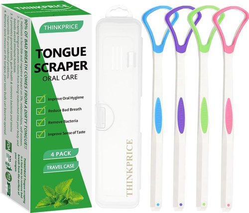 Skiennix Tongue Scraper - 100% BPA Free Oral Care Tool with Travel Case | 4 Pack for Adults & Kids