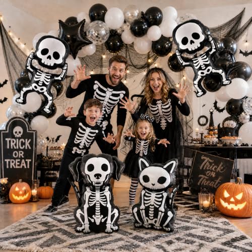 Halloween Skeleton Balloon Set Black White - 4 Pcs Spooky Party Decorations