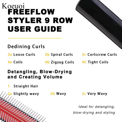 Classic Styling Curly Hair Brush - 9 Row Detangling Brush for Wet or Dry Hair | Unisex Black Design