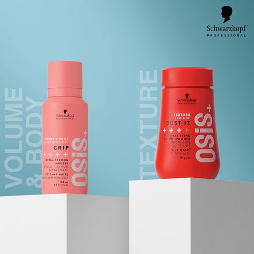 OSiS+ Travel Hair Styling Kit - Includes Dust It Mattifying Volume Powder & Grip Extreme Hold Mousse | Makeup Bag Gift Set