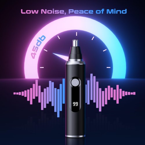 Savilab Nose Hair Trimmer for Men and Women, USB Rechargeable Electric Facial and Ear Hair Remover with LED Display, Dual-Edge Blades for Smooth, Painless Eyebrow Grooming (Black)