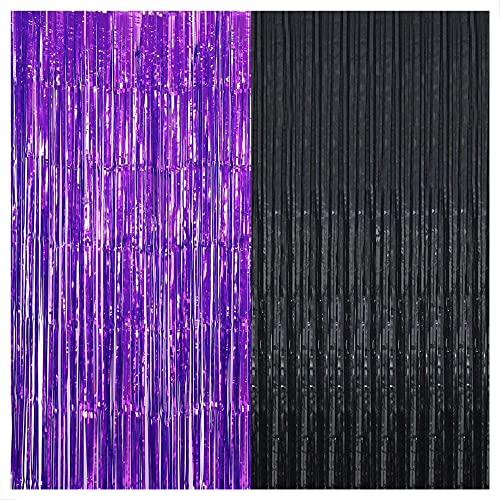 Black & Purple Foil Fringe Curtains Pack of 4 - Party Backdrops & Decorations