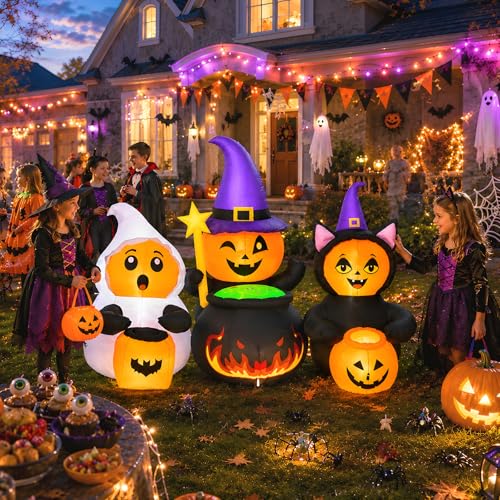 7FT Halloween Inflatable Pumpkin Character Trio Outdoor Yard Decorations - Costume Party