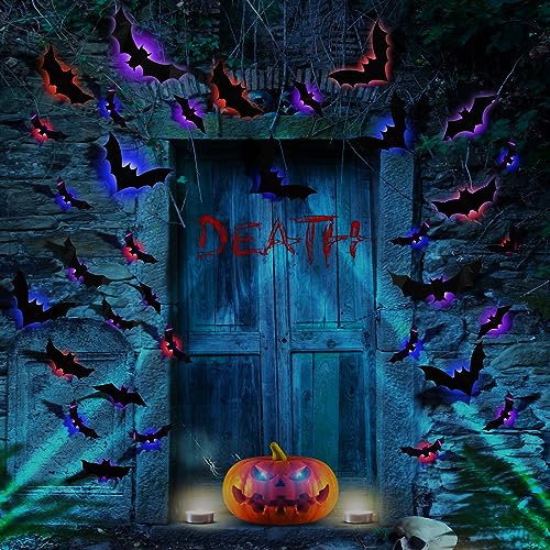 Makevivi 24-Pack LED Halloween Bat Decorations 3D Wall Lights for Door & Window - Bat / 60 Pcs