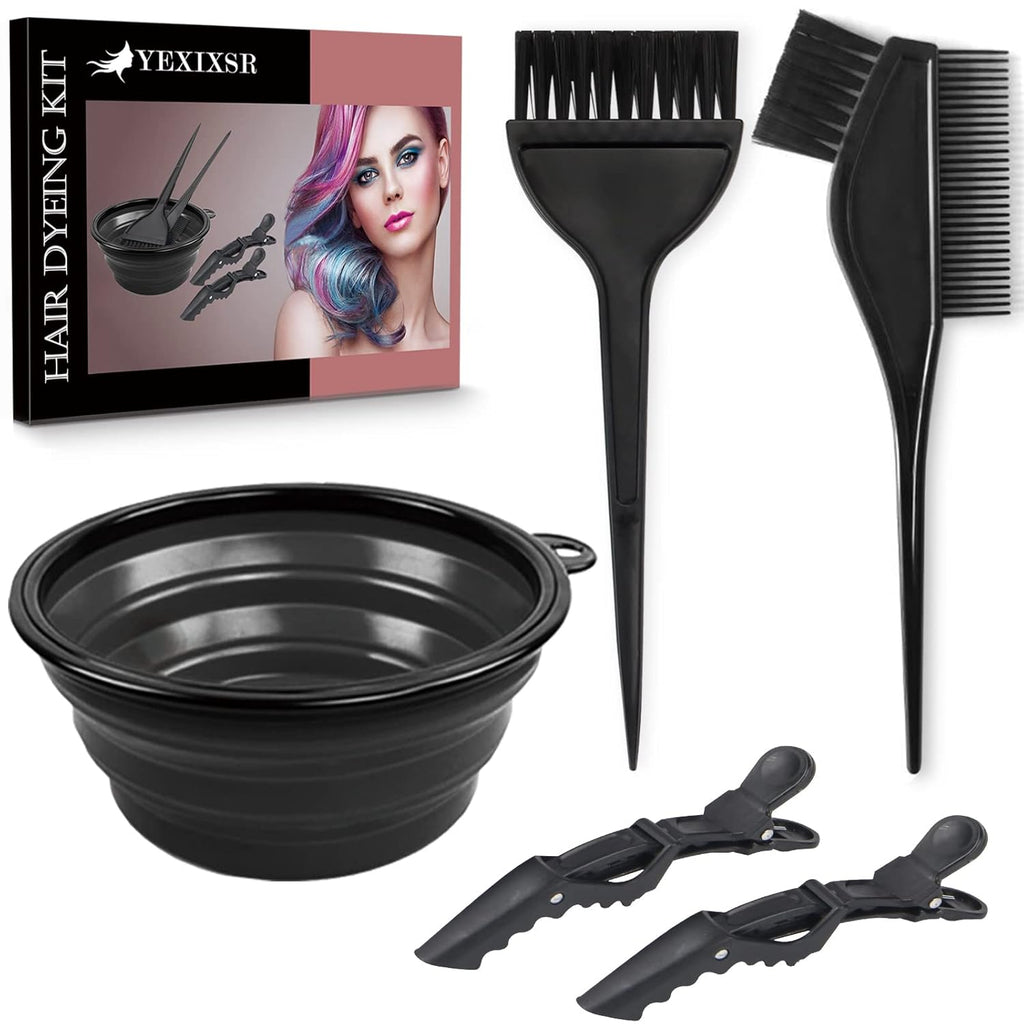 Yexixsr Professional Salon Hair Coloring Kit - 5 Pcs Hair Dye Brush, Bowl & Clips Included