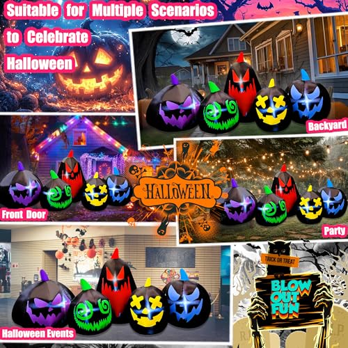 Halloween Inflatable 8 FT Black Pumpkin Family Decoration - Spooky Yard Decor with Lights - Variation A-8FT Black Pumpkin Family