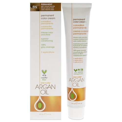 One N' Only Permanent Hair Color - Argan Oil Infused Dye for Rich Tones & Gray Coverage - 8N Light Natural Blonde (3 oz)