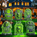 6 Pack Halloween Glow-in-The-Dark Tombstone Decorations - Weatherproof Outdoor Gravestones