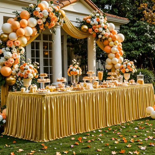 Dark Gold Satin Table Skirt 17ft for Rectangular Tables Party Decorations