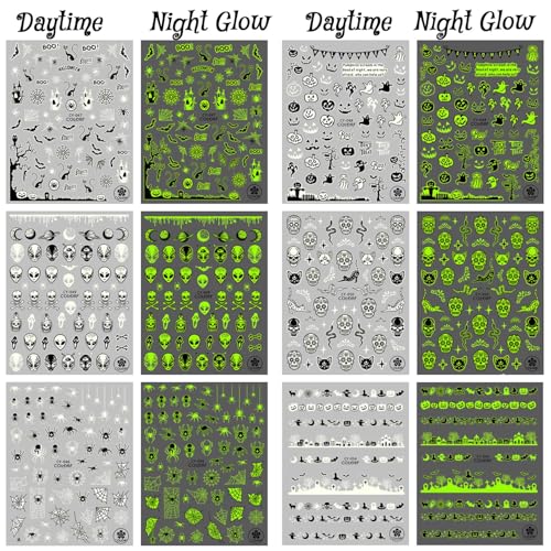 Halloween Luminous Nail Stickers Set - Alien, Ghost, Skull, Pumpkin Style 5