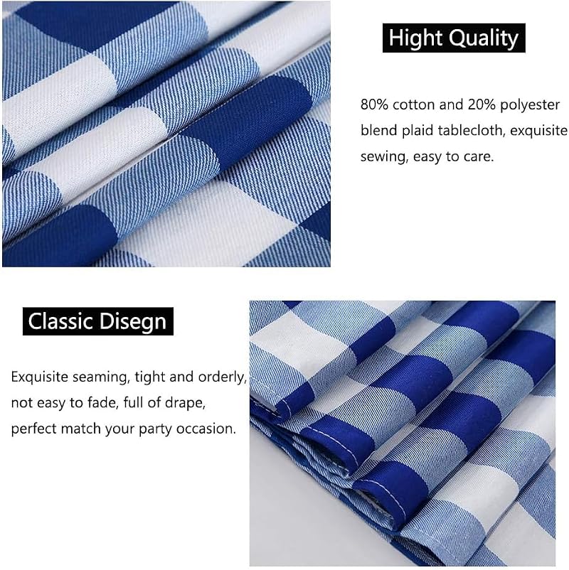 120x56 Inch Blue and White Buffalo Plaid Tablecloth - Checkered Farmhouse Decor