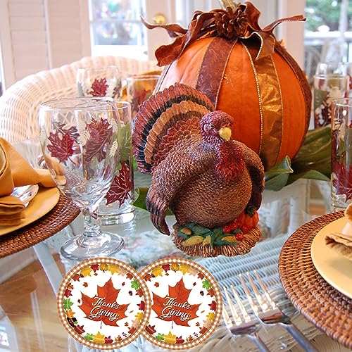 Thanksgiving Maple Leaf Disposable Paper Plates 7-inch Fall Harvest Dinnerware Set of 24