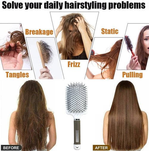 Skiennix Detangling Paddle Brush - Anti-Frizz Hairbrush for Curly & Fine Hair | Wet or Dry Use