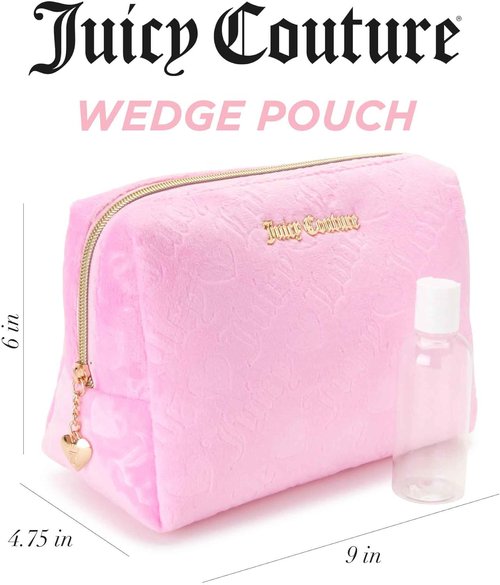 Juicy Couture Pink Makeup Bag - Velour Travel Organizer with Zip Top & Heart Design