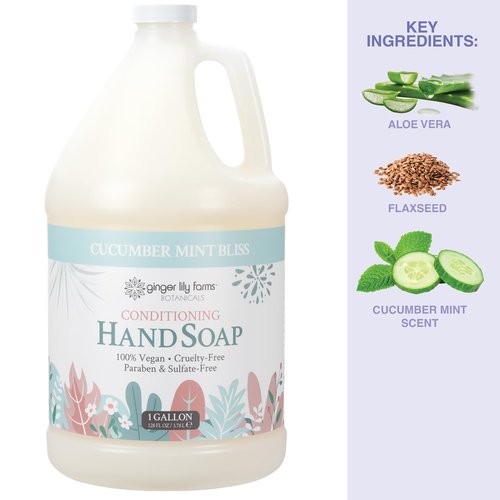 Ginger Lily Farms Botanicals Conditioning Liquid Hand Soap Refill, 100% Vegan & Cruelty-Free, Cucumber Mint Bliss Scent, 1 Gallon (Pack of 4)