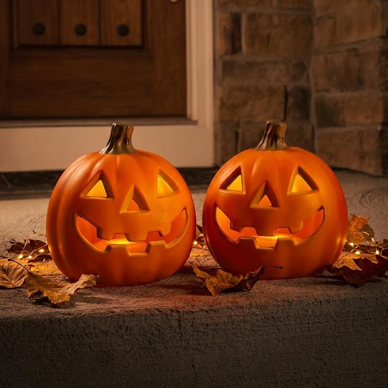 Small LED Light Up Pumpkin - Battery Operated Jack-O-Lantern, 6-inch, 2 Pack